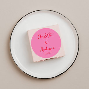 Handgeschriebenes Skript Whimsy Rosa Custom Weddin Runder Aufkleber
