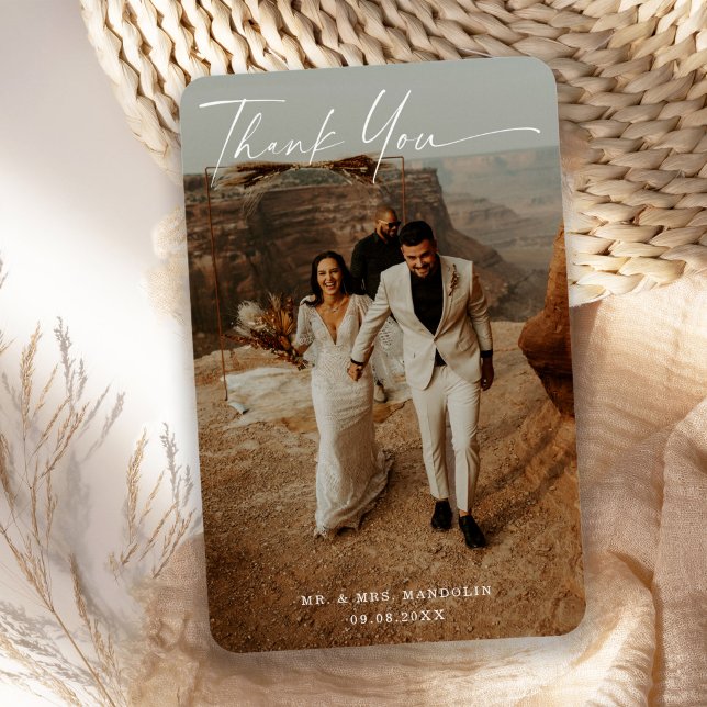Handgeschriebenes SkriptWedding-Foto Danke-Card Magnet (Von Creator hochgeladen)