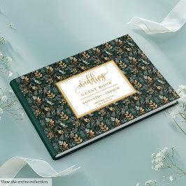 Handgeschriebenes tiefgrünes und goldenes Hochzeit Gästebuch