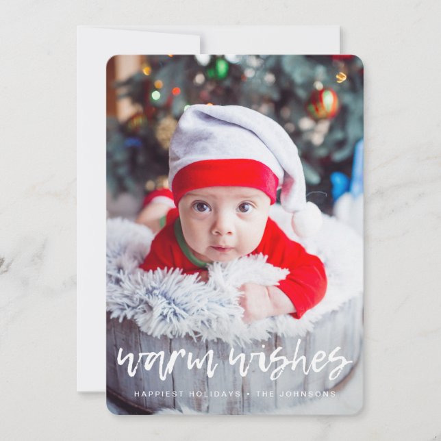 Handgeschriebenes Warm Wishs-Foto Feiertagskarte (Vorderseite)