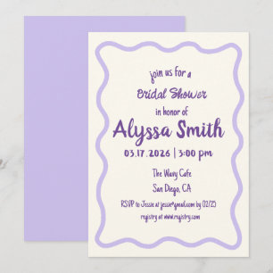 Handgeschriebenes Wavy Border Lavender-Brautparty Einladung