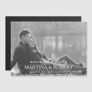 Handgeschriebenes White Script-Save the Date-Foto Magneteinladung
