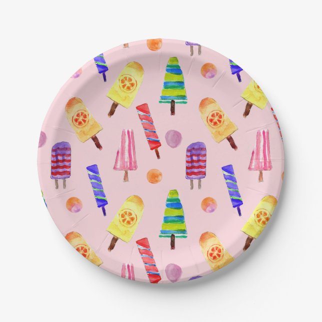 Handgestrichene Aquarellblumen Sommerliches Party Pappteller (Vorderseite)