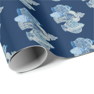Handgestrichene Blau- und Weiße Ingwerge Geschenkpapier
