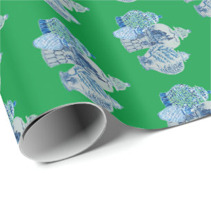 Handgestrichene Blau- und Weiße Ingwerge Geschenkpapier