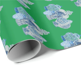 Handgestrichene Blau- und Weiße Ingwerge Geschenkpapier