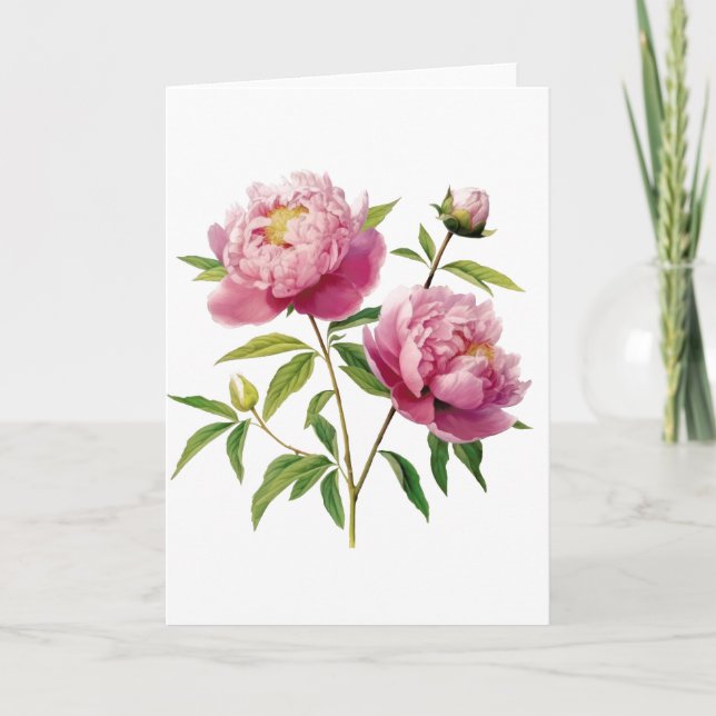 Handgestrichene rosafarbene Peonies (Leere) Karte (Vorderseite)