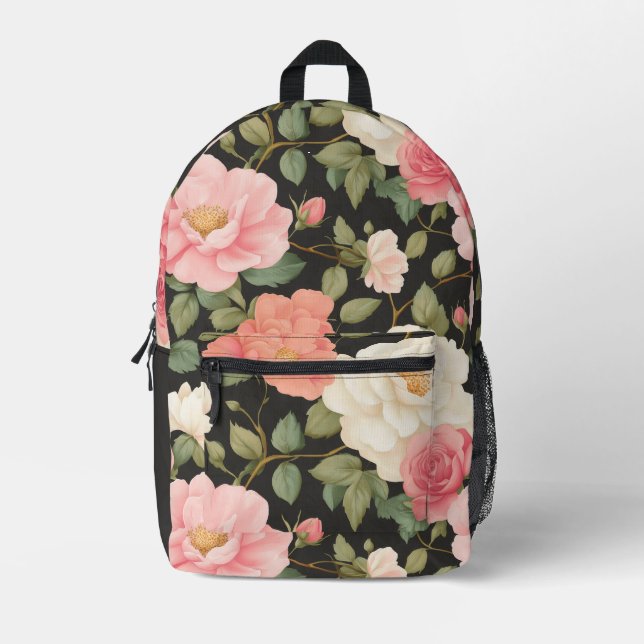 Handgestrichene Rose im Mitternachtsrot Bedruckter Rucksack (Vorderseite)