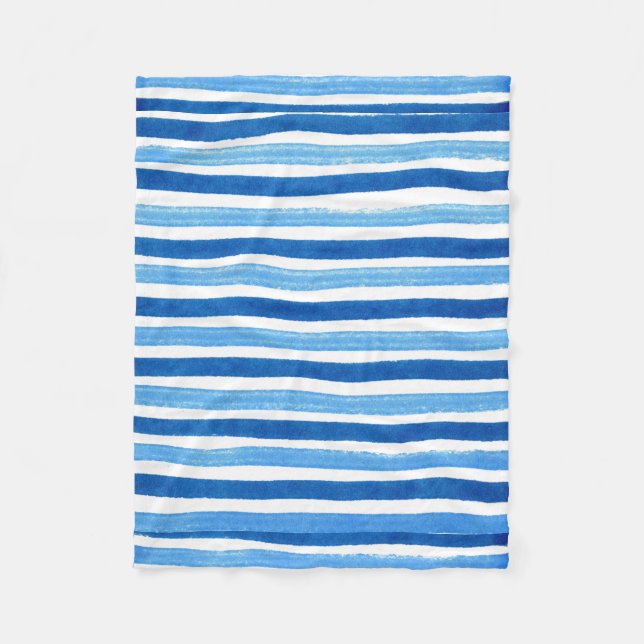 Handgestrichene Streifen in Blau und Weiß Fleecedecke (Vorderseite)