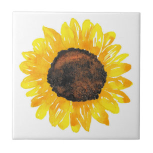 Handgestrichene Wasserfarben Sonnenblume 2 Fliese