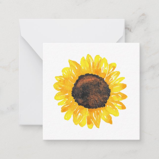 Handgestrichene Wasserfarben Sonnenblume 2 Mitteilungskarte (Vorderseite)