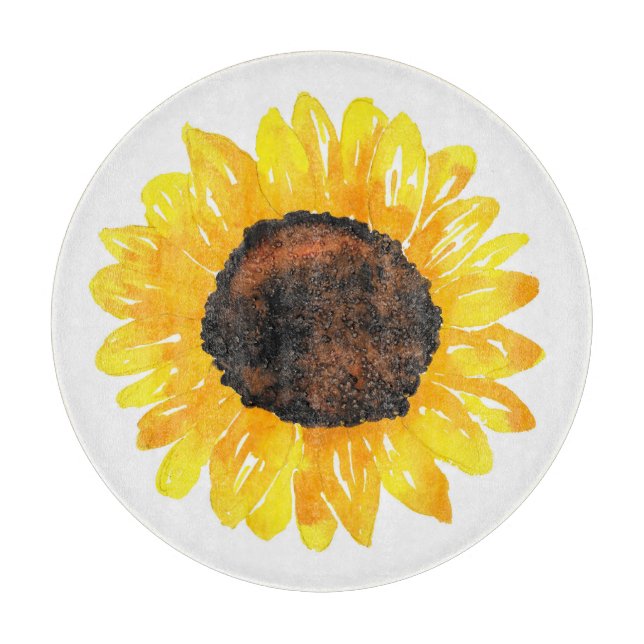 Handgestrichene Wasserfarben Sonnenblume 2 Schneidebrett (Vorderseite)