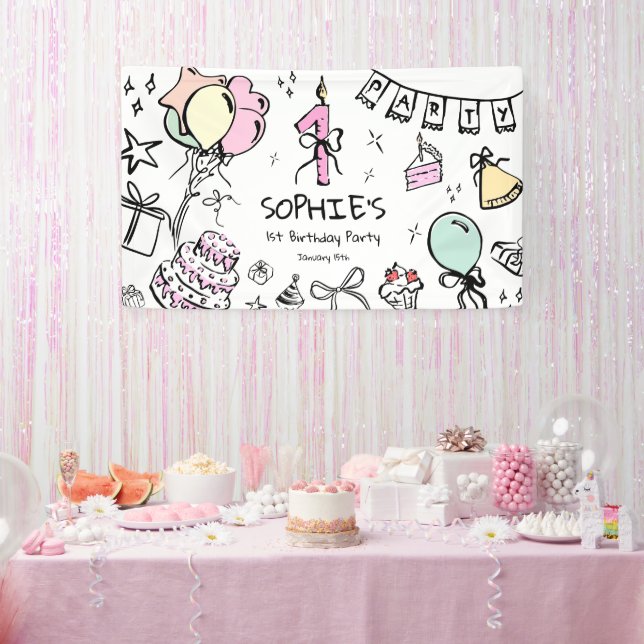 Handgezeichnet 1. Geburtstag Banner (Party)