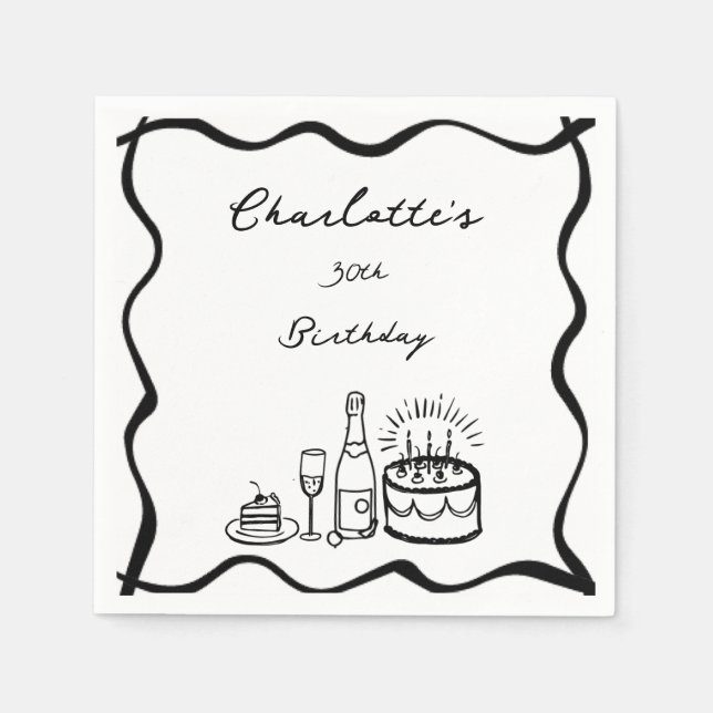 Handgezeichnet 30. Geburtstag Serviette (Vorderseite)