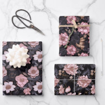 HandGezeichnet 3D-Blume-Muster in Rosa und Gold