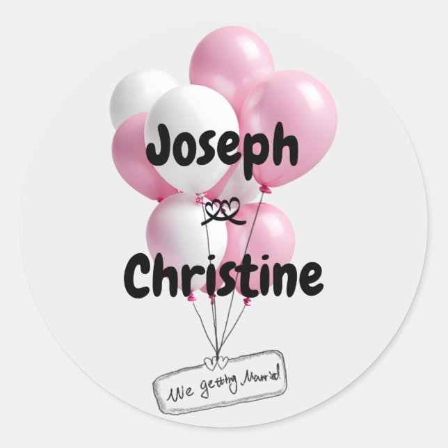 Handgezeichnet Ballonhochzeit Runder Aufkleber (Vorderseite)