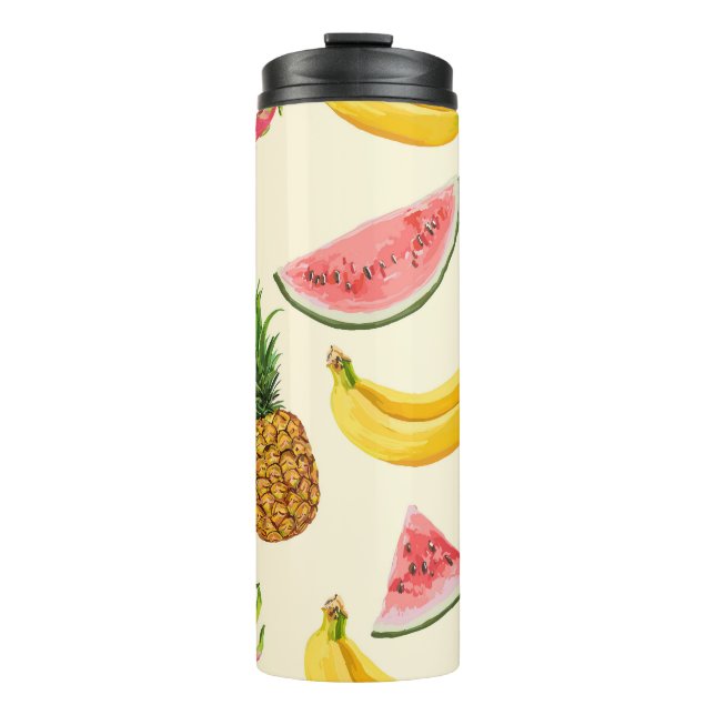 Handgezeichnet Bananen, Wassermelonen: Sommermuste Thermosbecher (Vorderseite)
