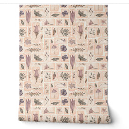 HandGezeichnet Beige und Lila Vintage Blüte Tapete