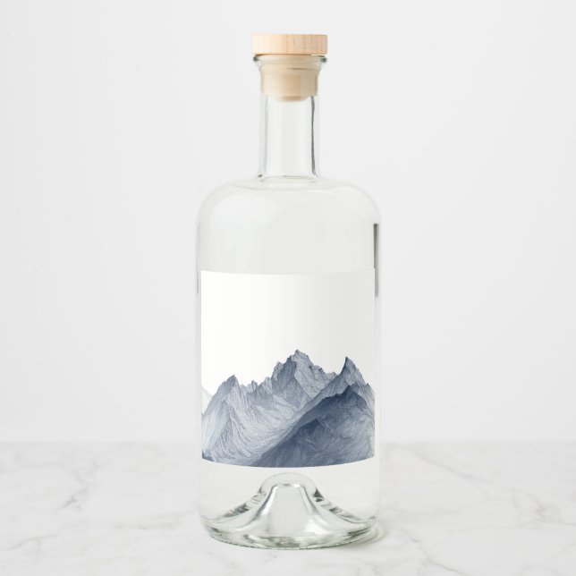 HandGezeichnet Berglandschaft im Minimalistischen  Alkoholflaschenetikett (Vorderseite)