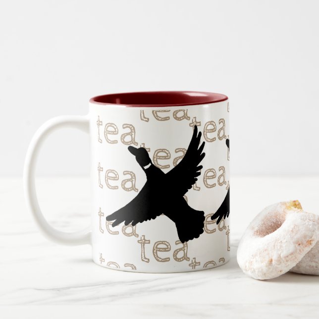 Handgezeichnet Bird Tea Duck Zweifarbige Tasse (Mit Donut)