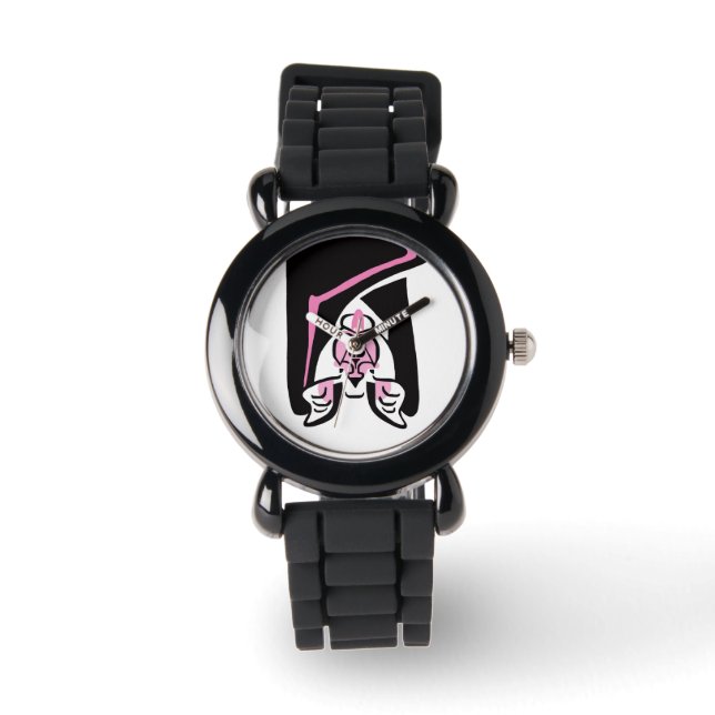 Handgezeichnet - Black BAT - Spooky - Kinderuhr Armbanduhr (Vorderseite)