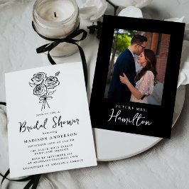 HandGezeichnet Black Rose Bouquet Foto Brautparty Einladung
