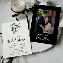 HandGezeichnet Black Rose Bouquet Foto Brautparty Einladung
