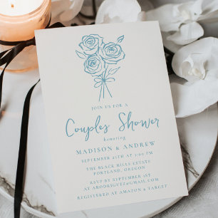 HandGezeichnet Blue Rose Bouquet Couples Brautpart Einladung