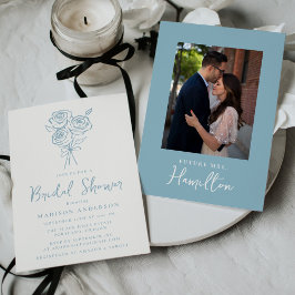 HandGezeichnet Blue Rose Bouquet Foto Brautparty Einladung