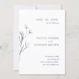 Handgezeichnet Blume. Einfache moderne weiße Hochz Save The Date