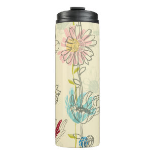 HandGezeichnet, blumennahes Muster Thermosbecher