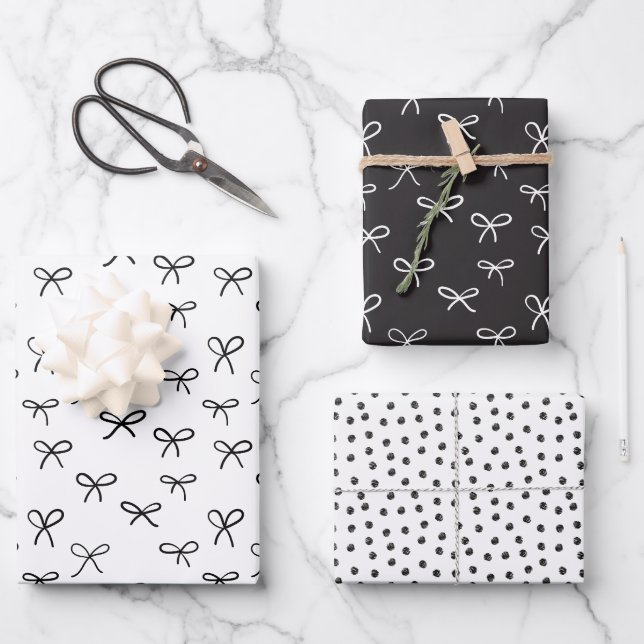 Handgezeichnet Buchsen Urlaubspapier - schwarz Geschenkpapier Set (Vorderseite)