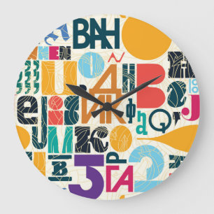 Handgezeichnet Buchstaben: Vintages nahtloses Desi Große Wanduhr