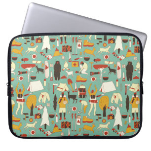Handgezeichnet Camping, nahtloses Retro-Muster. Laptopschutzhülle