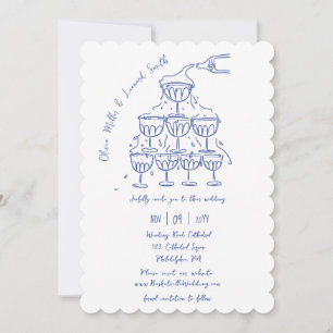 Handgezeichnet Champagnerturm Save the Date Hochze Einladung