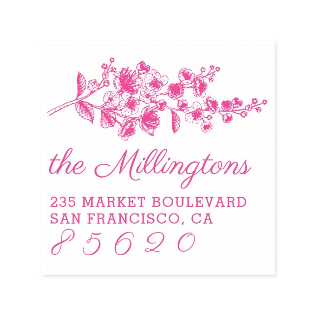 Handgezeichnet Cherry Blossom Name & Rücksendeadre Permastempel (Design)