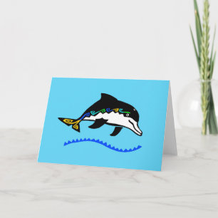 Handgezeichnet - DOLPHIN - Natur - Ozeanblau Karte