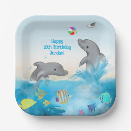 Handgezeichnet Dolphin Volleyball Splash Ocean Pappteller