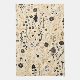 HandGezeichnet Doodle Floral Nahtloses Muster Geschirrtuch