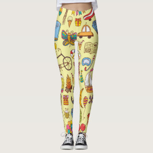 Handgezeichnet Doodle-Kinder: Vintages Muster. Leggings