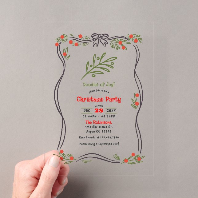HandGezeichnet Doodles of Joy Clear Christmas Part Acryleinladungen (Insitu (Handheld))