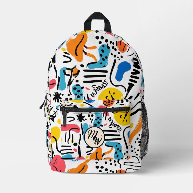 Handgezeichnet Doodles spielerisches Muster Bedruckter Rucksack (Vorderseite)