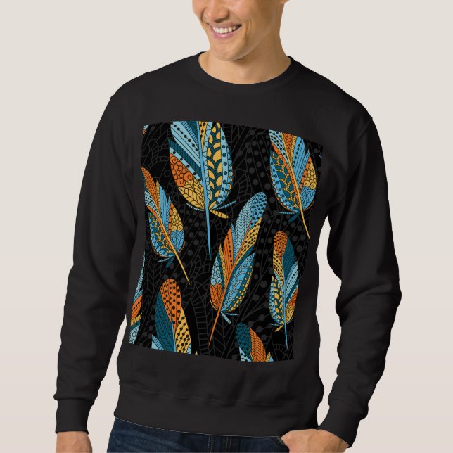 Handgezeichnet Federn: farbenfroher Hintergrund. Sweatshirt (Vorderseite)
