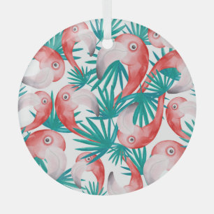 Handgezeichnet Flamingo: wasserfarbenes nahtloses  Ornament Aus Glas