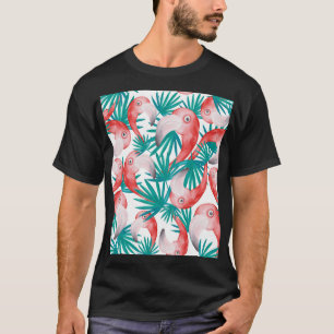 Handgezeichnet Flamingo: wasserfarbenes nahtloses T-Shirt
