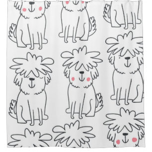 Handgezeichnet flauschige Hunde: Vintages Muster. Duschvorhang