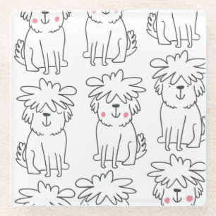 Handgezeichnet flauschige Hunde: Vintages Muster. Glasuntersetzer