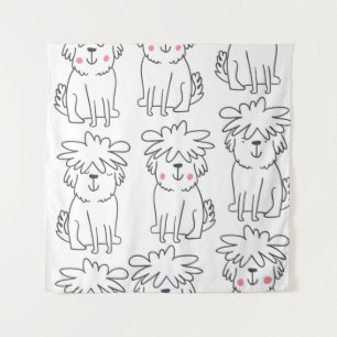 Handgezeichnet flauschige Hunde: Vintages Muster. Wandteppich