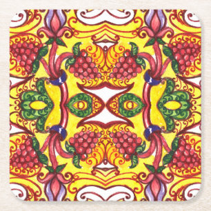 Handgezeichnet: Florale ornamentale Eleganz. Rechteckiger Pappuntersetzer