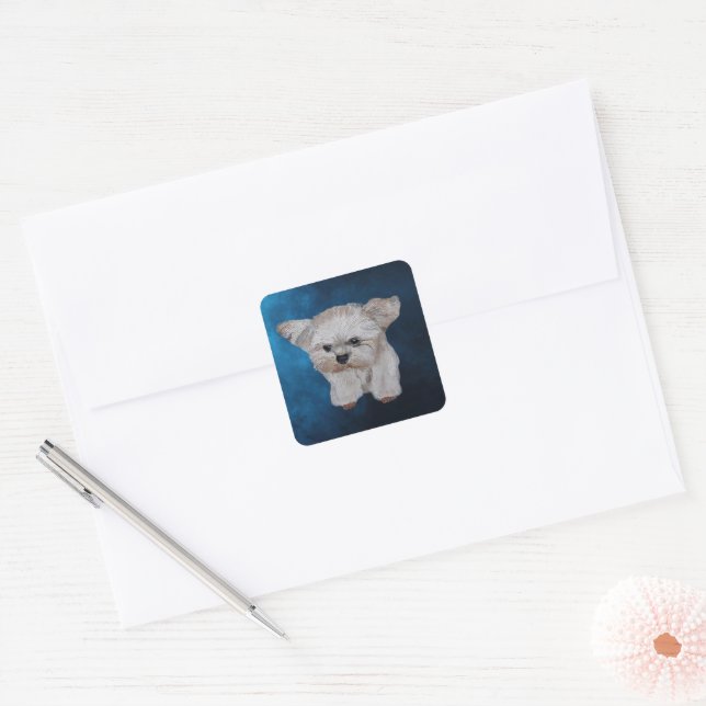 HandGezeichnet Fluffy-Angry-Welpensticker Quadratischer Aufkleber (Umschlag)